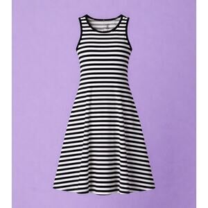 Ladies Size Medium Sleeveless Knit Black & White Summer Sun Dress